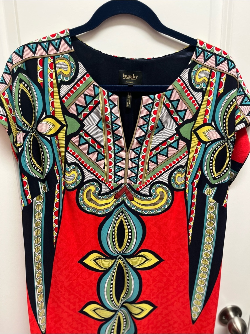 Laundry by Shelli Segal Red Geometric Tribal V-Neck Shift Dress L - Picture 2 of 8